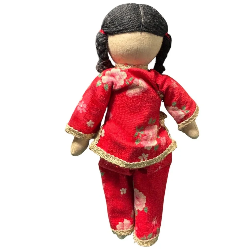 Vintage Chinese Cloth Dolls Pair Traditional Samfu Cheongsam Folk Art Blue‎ Red